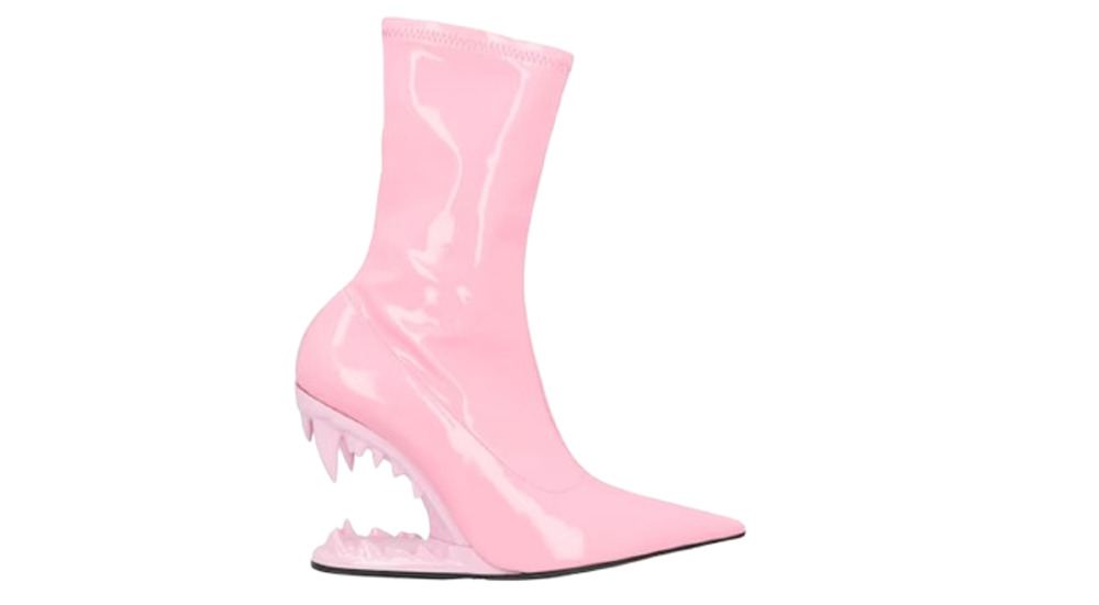 GCDS Morso Vinyl Ankle Boots Glossy Pink Shark Tooth Heel Pointed Toe Shoes